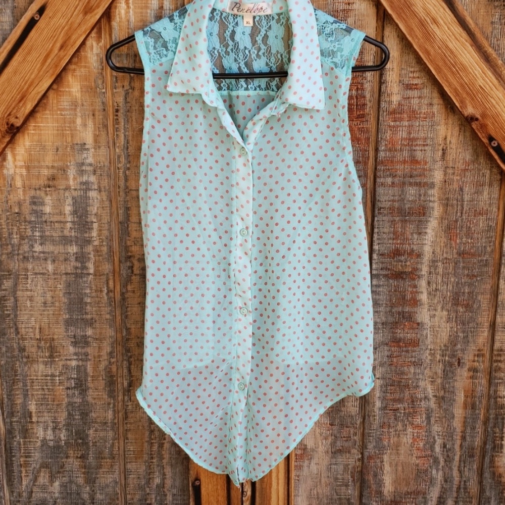 Penelope Turquoise Sleeveless Blouse Tank Top XL